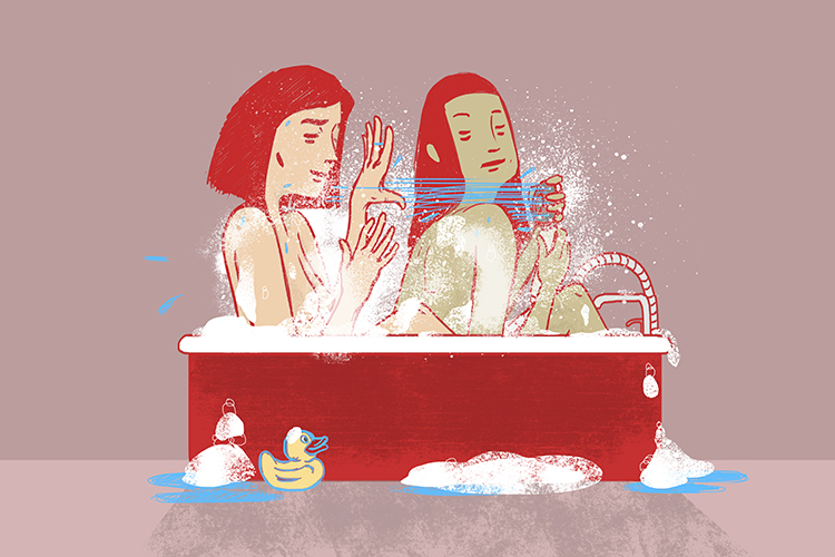 two women having a bath